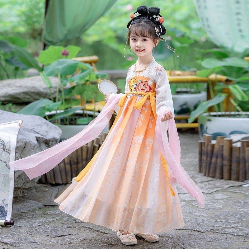 汉服女童秋款2024新款儿童中国风唐装超仙连衣裙新款古典舞演出服