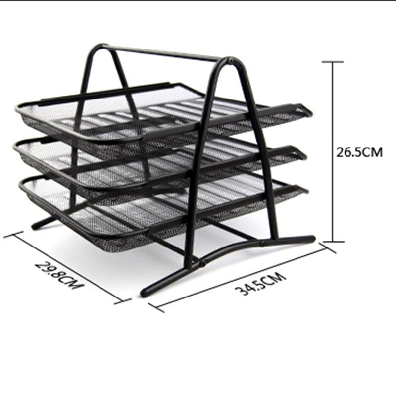 金属三层文件盘金属铁丝网状文件栏筐资料架多层收纳框座办公用品