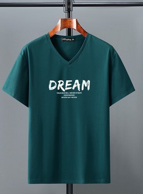 10XL特大号V领半袖T恤男2022夏季潮流新款青年时尚大码短袖T恤男