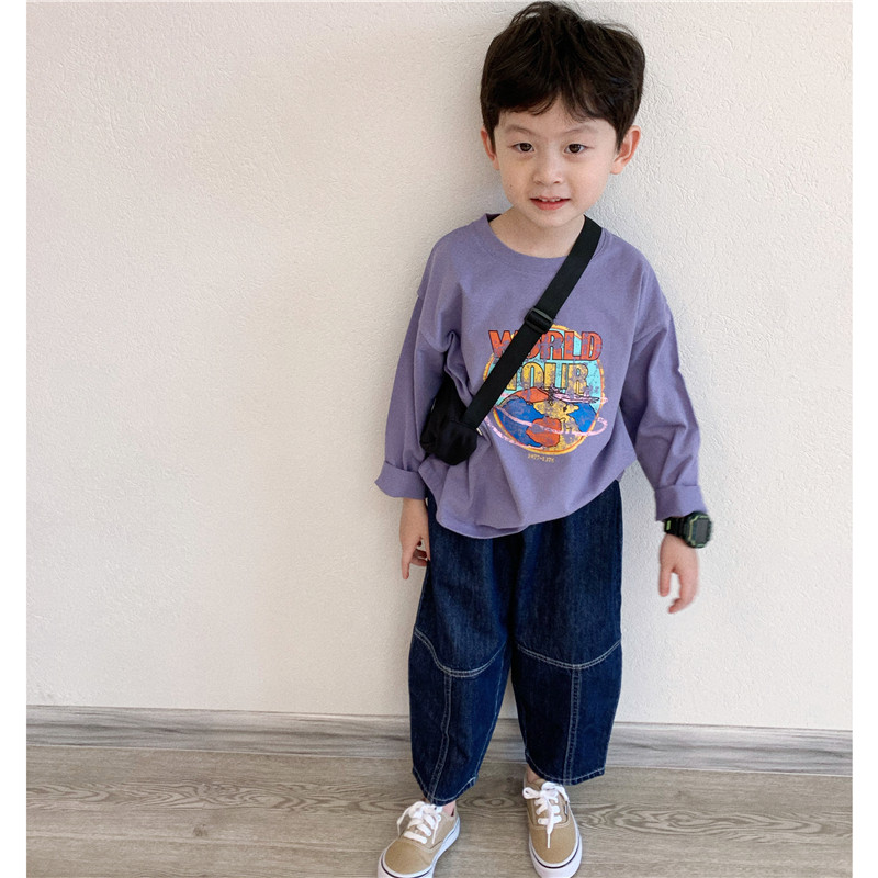 童童妈定制男女童韩版纯棉做旧印花T恤宝宝上衣儿童长袖潮春秋装