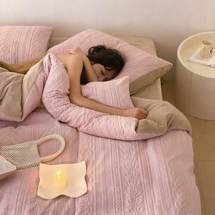 双面绒加厚2米x2米3防静电床单被套 款 韩版 立体牛奶绒四件套冬季