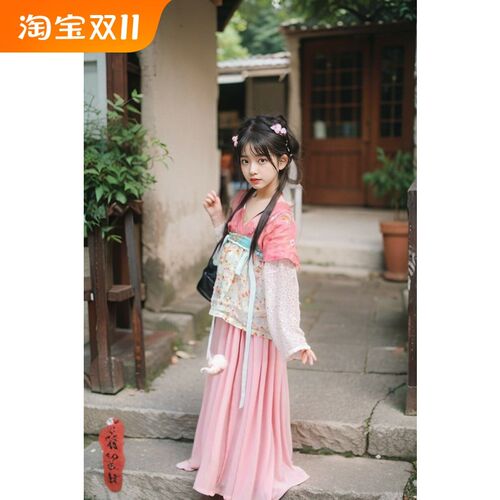 女童汉服超仙小女孩宋制唐代连衣裙古装国风摄影女儿小碎花
