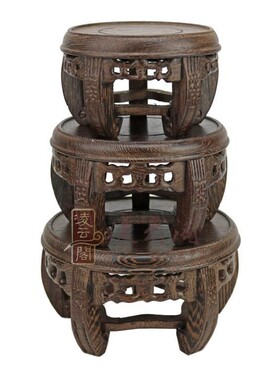 红木雕工艺品实木圆形底座 紫砂茶壶花瓶盆景佛像摆件鱼缸底座