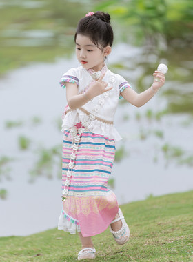 女童民族风服装2023夏季新款儿童少数民族舞蹈表演服傣族少女服饰