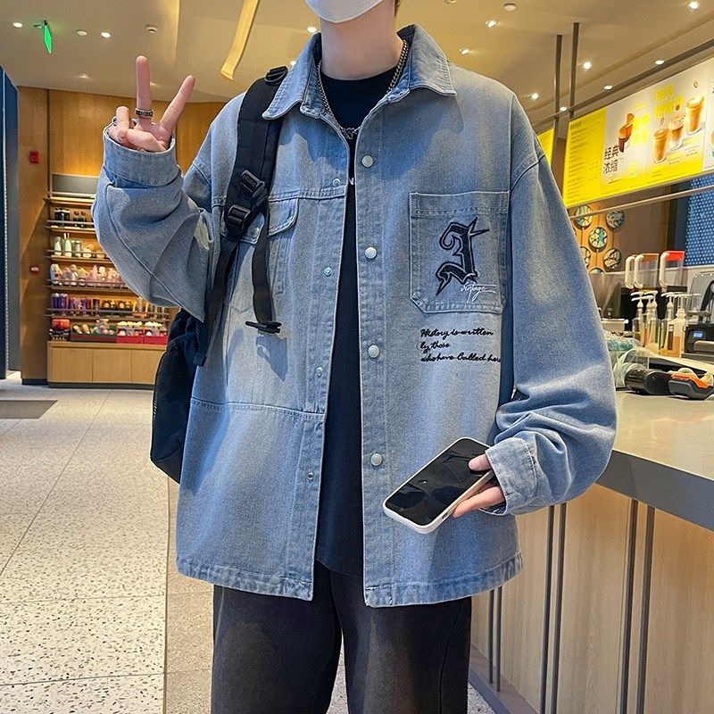 青少年春秋款牛仔衬衫12岁男孩初中学生13帅气外套15大童男装衬衣,男装,牛仔外套,淘宝优惠券,粉丝福利购,淘宝优惠卷