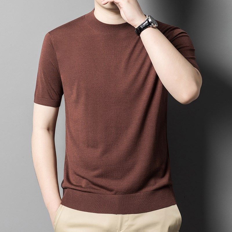 轻薄款精纺丝羊绒衫男针织T恤短袖 高品质贴身亲肤舒适打底衫圆领