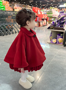 小蜜糖童装宝宝红色斗篷女童拜年服儿童披风外套龙年衣服一岁冬装