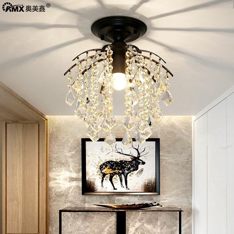 美式轻奢水晶吊灯创意简约走廊过道玄关阳台小卧室艺术铁艺新灯具,家装灯饰光源,餐厅吊灯,淘宝优惠券,粉丝福利购,淘宝优惠卷