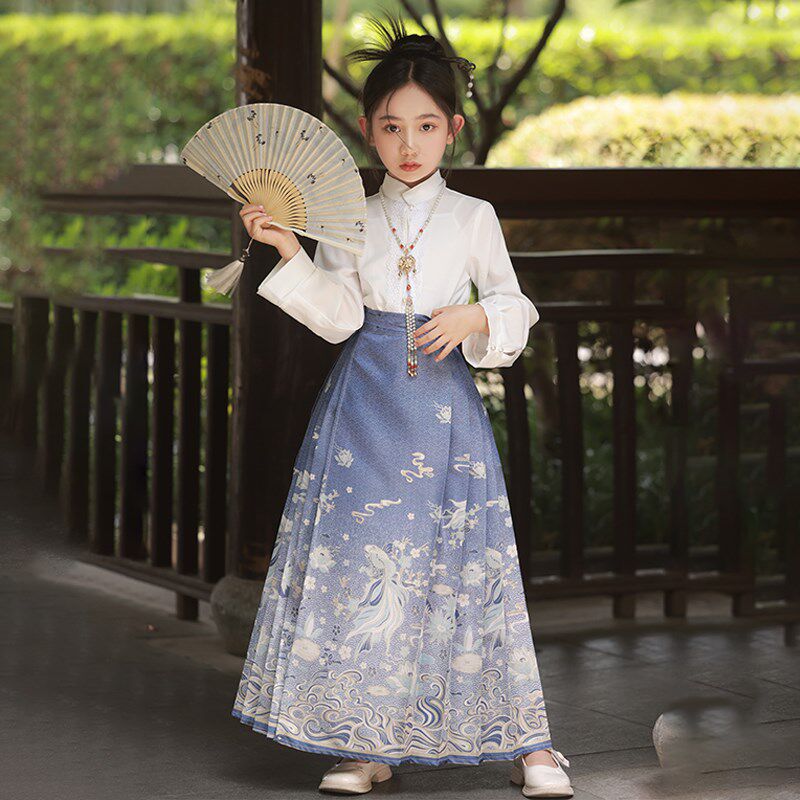 女童马面裙夏季2024新款新中式汉服套装古风古装儿童国风大童唐装
