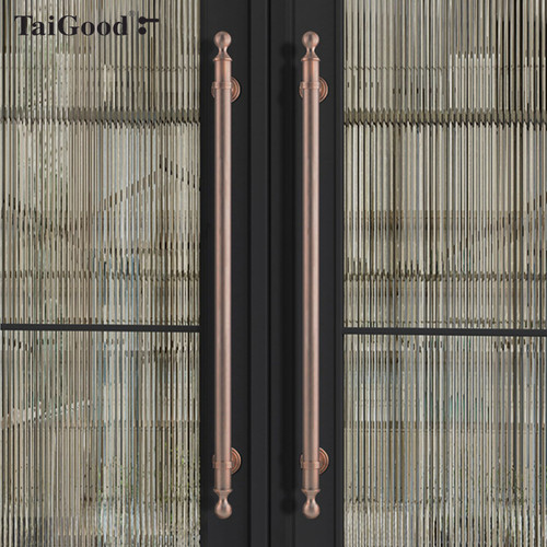 美式复古纯铜门把手黑色中式仿古全铜大门入户门双开门铜拉手明装