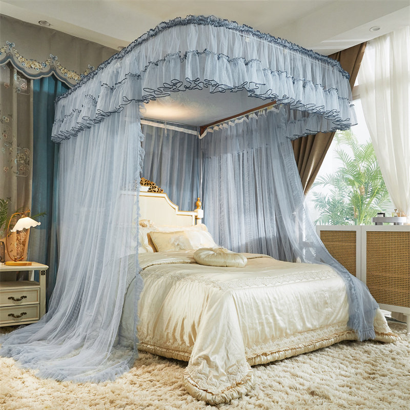 u型导轨蚊帐家用卧室2021年新款落地公主风加厚加密轨道伸缩支架