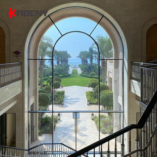 超大高铁艺铝合金法式复古弧形平开窗阁楼采光窗落地窗玻璃艺