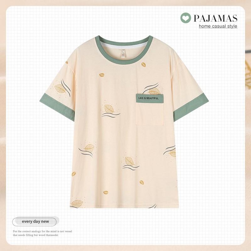 女士夏天薄款圆领中年纯棉单件上睡衣/家居服套装