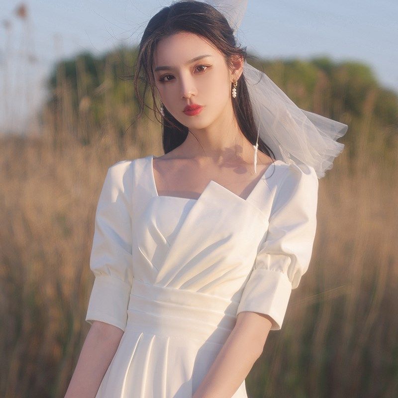 领证登记轻婚纱白色晚礼服夏季气质订婚连衣裙平时可穿小白裙法式图片