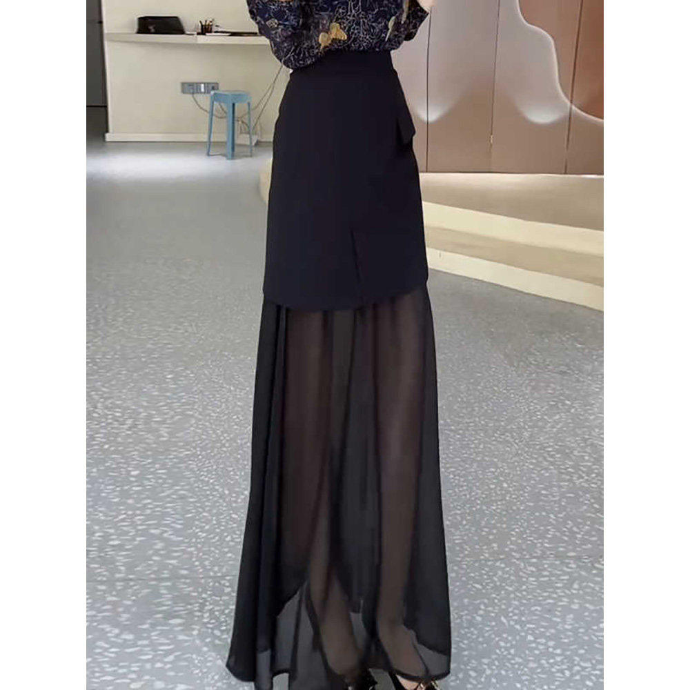 飘逸感黑色透视长裙子女