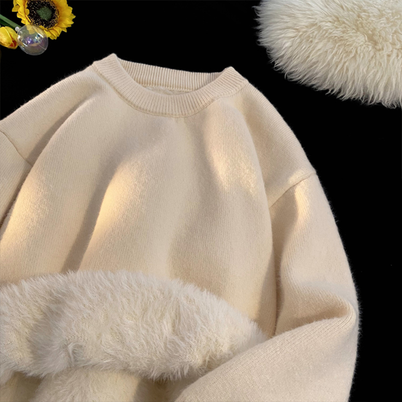 加绒圆领毛衣男款冬季加