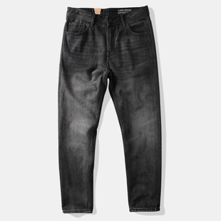 复古砂洗牛仔裤 长裤 直筒休闲裤 宽松弹力黑色工装 猫须 男式 重磅美式