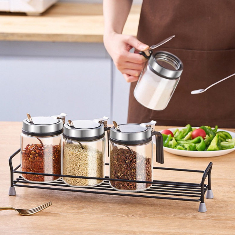 【下单立减50】不锈钢弹簧盖调味瓶防潮玻璃调料盒厨房盐罐_YZ,厨房/烹饪用具,调料置物架,淘宝优惠券,粉丝福利购,淘宝优惠卷
