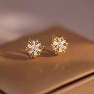小香风雪花耳环天然锆石太阳花耳钉可爱耳饰_SH 下单立减50