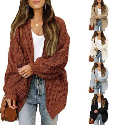Women's Lantern Sleeve Thick Knit Cardigan Autumn Winter