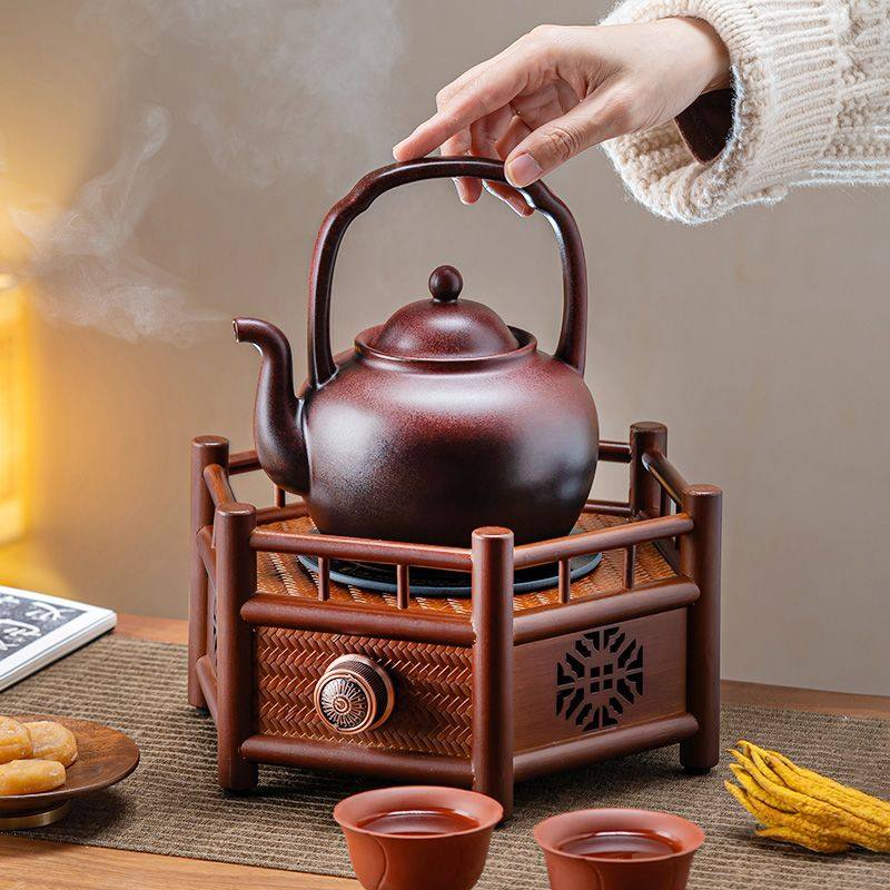 围炉煮茶专用茶壶竹编黑晶炉复古器家用耐高温陶瓷水壶中式炉套装