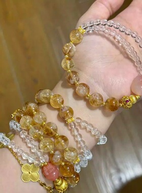 倾尽年华爆款小众手链纯天然黄水晶手串招财进宝福禄貔貅手饰礼