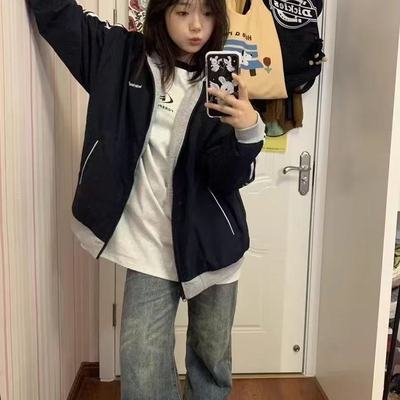 连帽拉链卫衣外套设计感两面穿开衫女春秋懒惰风宽松oversize上衣