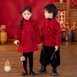 宝宝拜冬年服喜庆风加绒加厚汉服两件套新中式男女童唐装