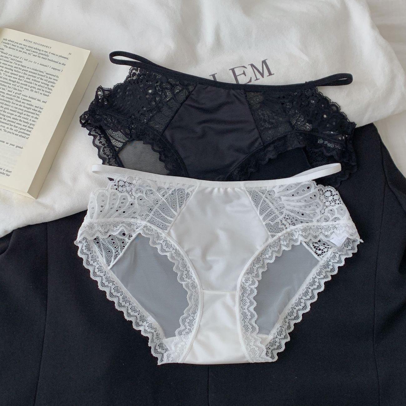 2026爆款白茶喵喵~法式缎面女士性感女生蕾丝纯欲风内裤女2025新