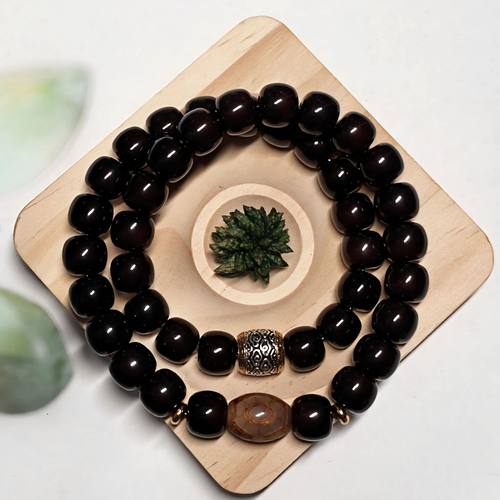 情侣款双圈菩提手串溏心老料三眼天珠时尚男女佛珠盘玩装饰优