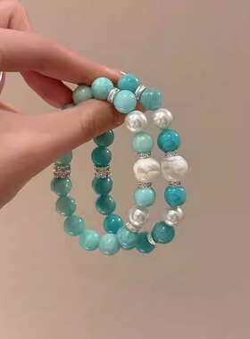 倾尽年华天河石白幽灵手链暴风雪手串珍珠手串女文玩简约手饰礼