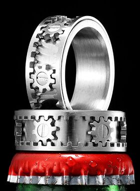Fidget Spinner Gear Men Rings Stainless Steel Women Jewelry