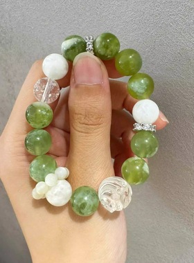 天然水晶手串釉玉白幽灵水晶手串zhao才找桃花转运手链礼物