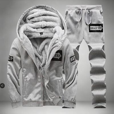 Two Piece Set Men's Winter Casual Sports Suit Thick Fleece