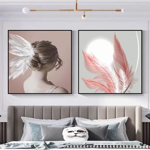 北欧风卧室墙头装饰画次卧床头挂画室内房间客房背景墙壁画免打孔