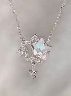 1轻奢小众高级感锁骨链女双子星项蓝色甜美风吊坠锁骨链生日礼物