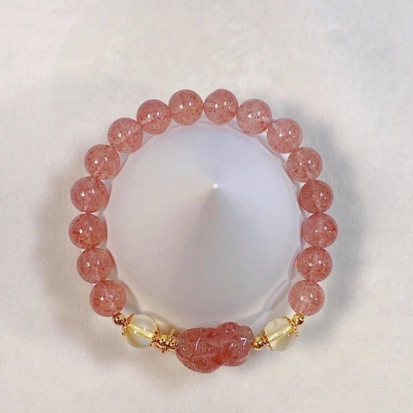 花天然草莓晶貔貅招桃手链黄水晶女ins小众纳福粉水晶手链送闺蜜,饰品/流行首饰/时尚饰品新,手链,淘宝优惠券,粉丝福利购,淘宝优惠卷