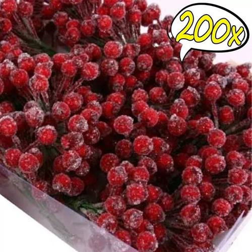 Christmas Mini Artificial Holly Berries Frosted Berry Stamen