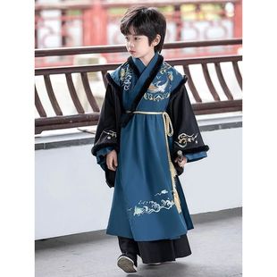 明制汉服男童男童汉服明制2023冬季新款加绒加厚儿童原创古装国学
