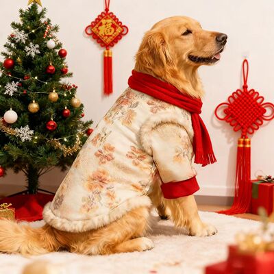 中式狗衣服狗狗唐装新年过年红色喜庆衣服大型犬冬季金毛拉布拉多