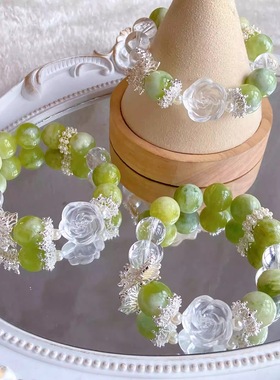 天然岫玉青提奶盖手串14mm新中式国风水晶手链原创设计饰品