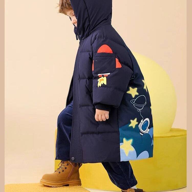 男童儿童中长款羽绒服2024新款中小童洋气加厚保暖冬季卡通外套