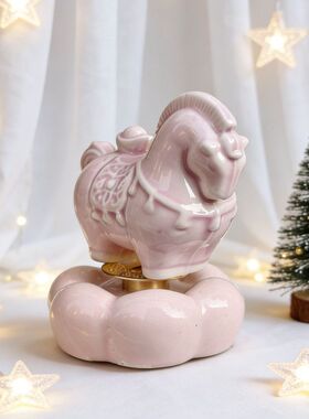 陶瓷转转小马景德镇陶瓷发财转转马摆件创意手工 陶瓷旋转摆件 桌