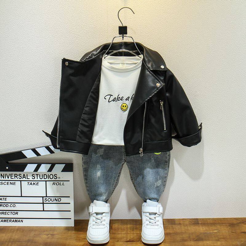 儿童皮衣春秋冬装新款韩版中小童皮夹克外套时尚男童学院风加厚