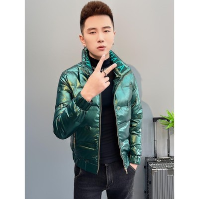 立领免洗轻薄羽绒服男款亮面潮牌帅气修身短款冬季加厚保暖男外套
