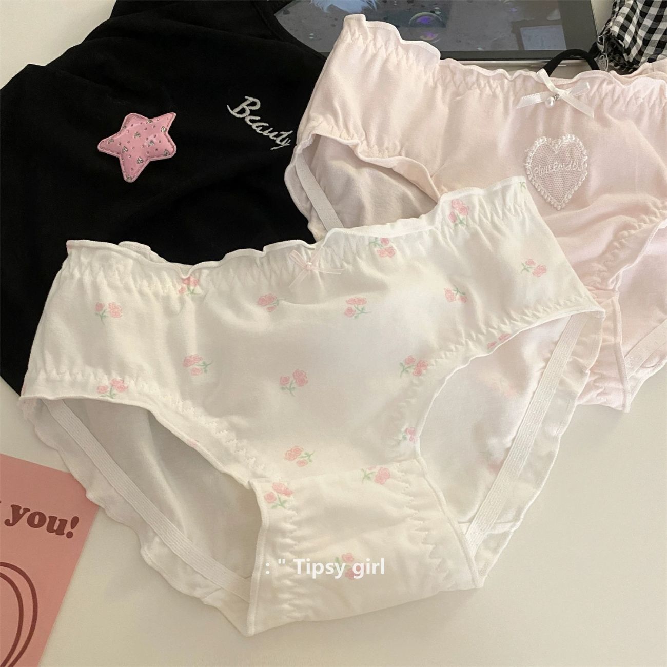 2026爆款3条装A类内裤女纯棉抗菌日系甜美可爱木耳边少女三角裤学