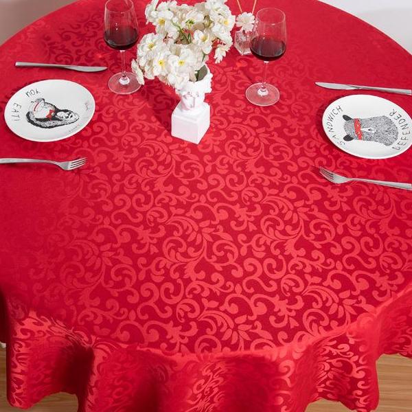 桌布防水防油防烫免洗节日婚庆红色圆形餐桌布家用饭酒店台布加