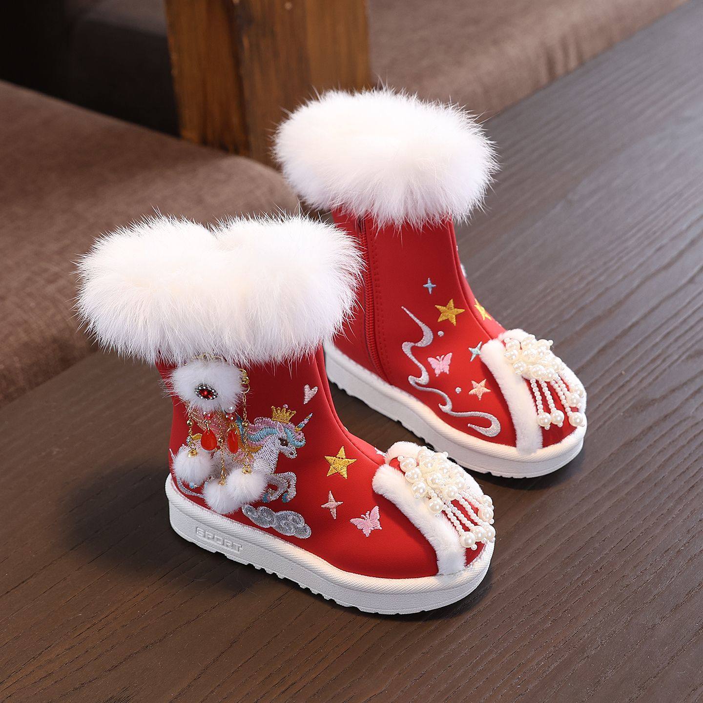 冬季棉靴女童加绒汉服鞋中国风儿童防水皮靴绣花鞋宝宝雪地靴棉鞋,童鞋/婴儿鞋/亲子鞋,雪地靴,淘宝优惠券,粉丝福利购,淘宝优惠卷