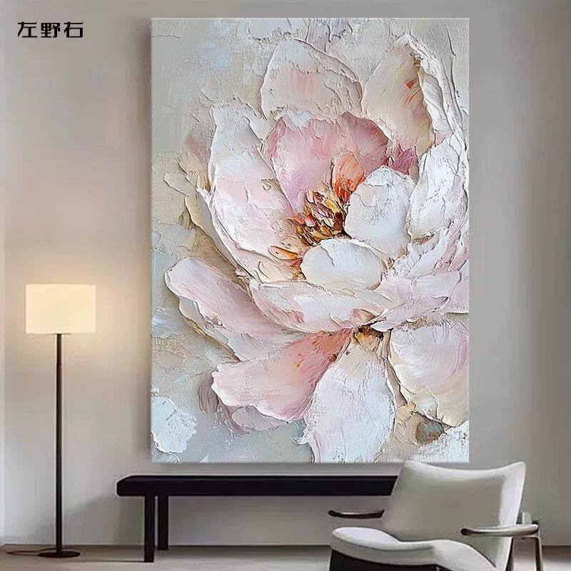 奶油风牡丹花手绘油画客厅装饰画立体肌理沙发背景墙现代玄关挂画,家居饰品,油画,淘宝优惠券,粉丝福利购,淘宝优惠卷
