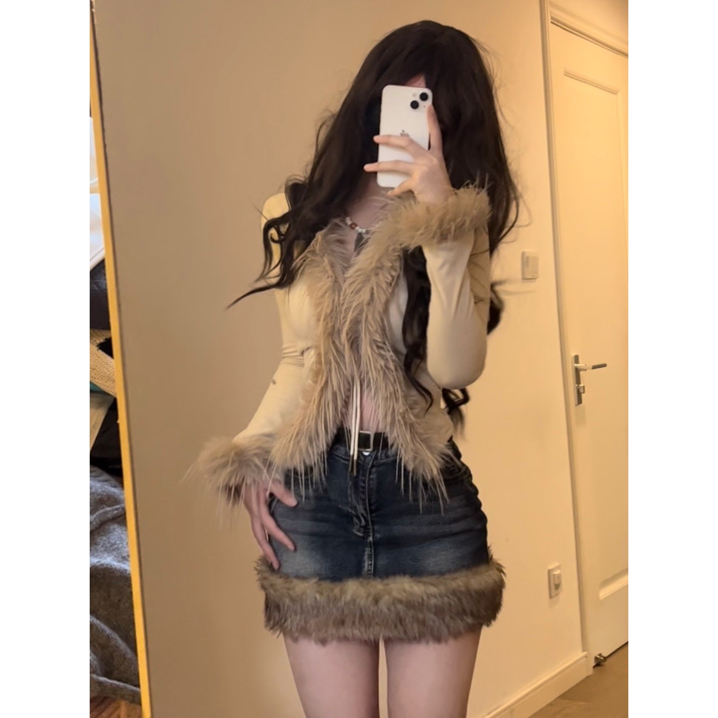 甜辣美式复古毛毛针织v领氛围感打底上衣